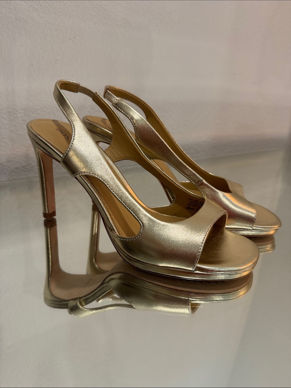 Donald J. Pliner Metallic Gold Slingback Peep-Toe Heels